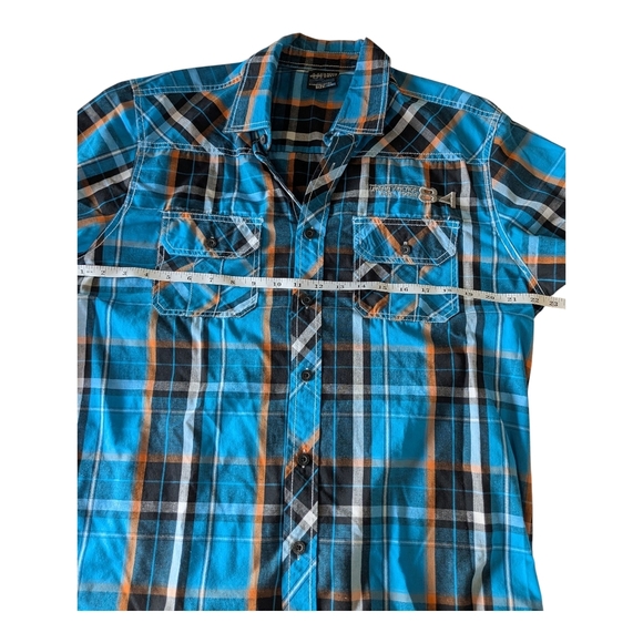 Vintage Men's Blue Plaid Short Sleeve Shirt. Size L. - Picture 5 of 6